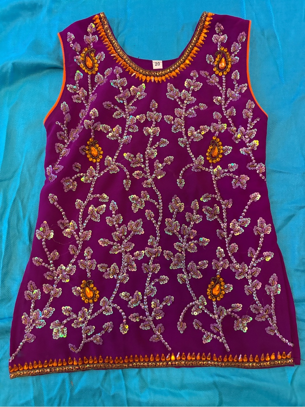 Embroidered Purple Sleeveless Tank Top